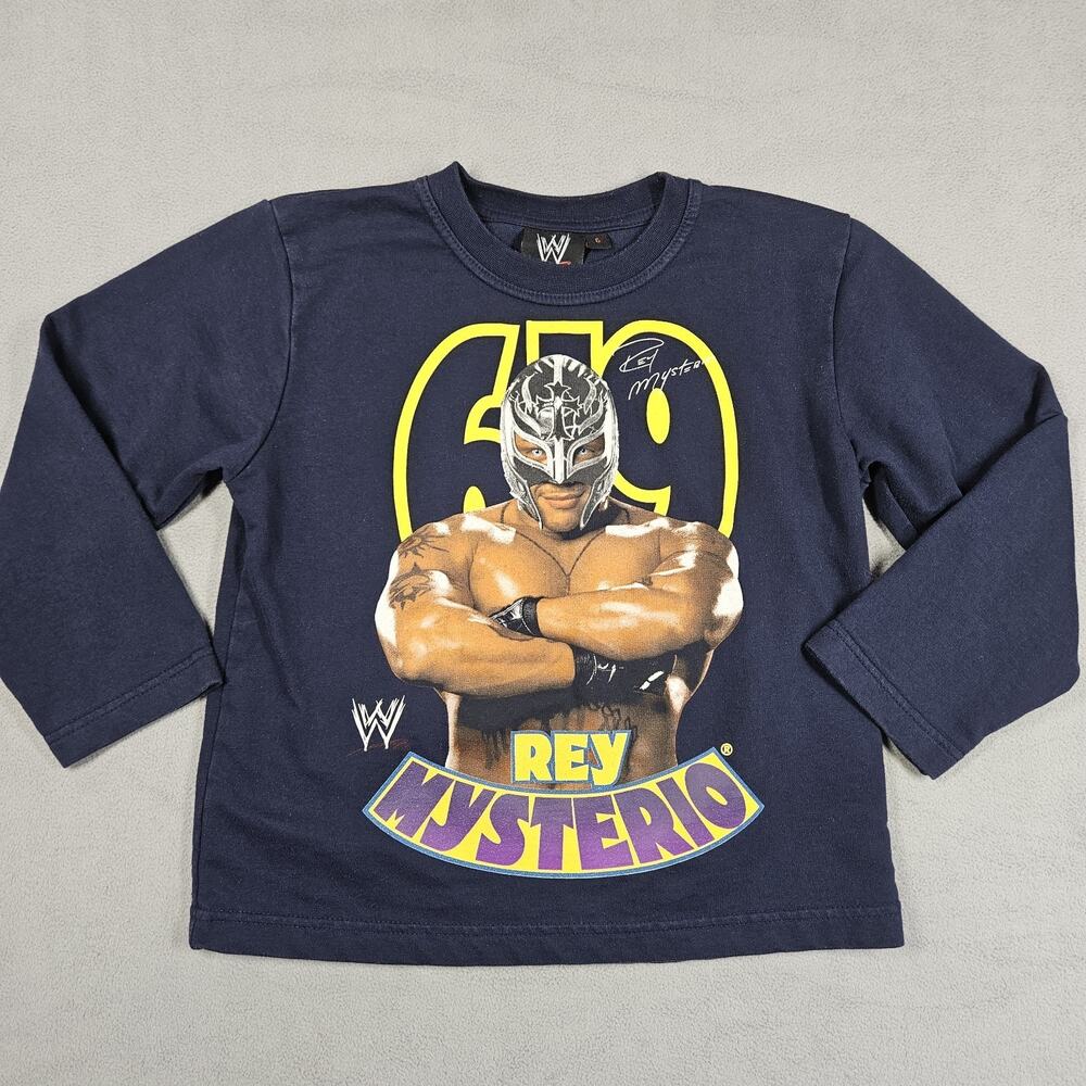 Y2K Rey Mysterio T Shirt Boys Size 6 WWE Wrestling Long Sleeve Blue Graphic